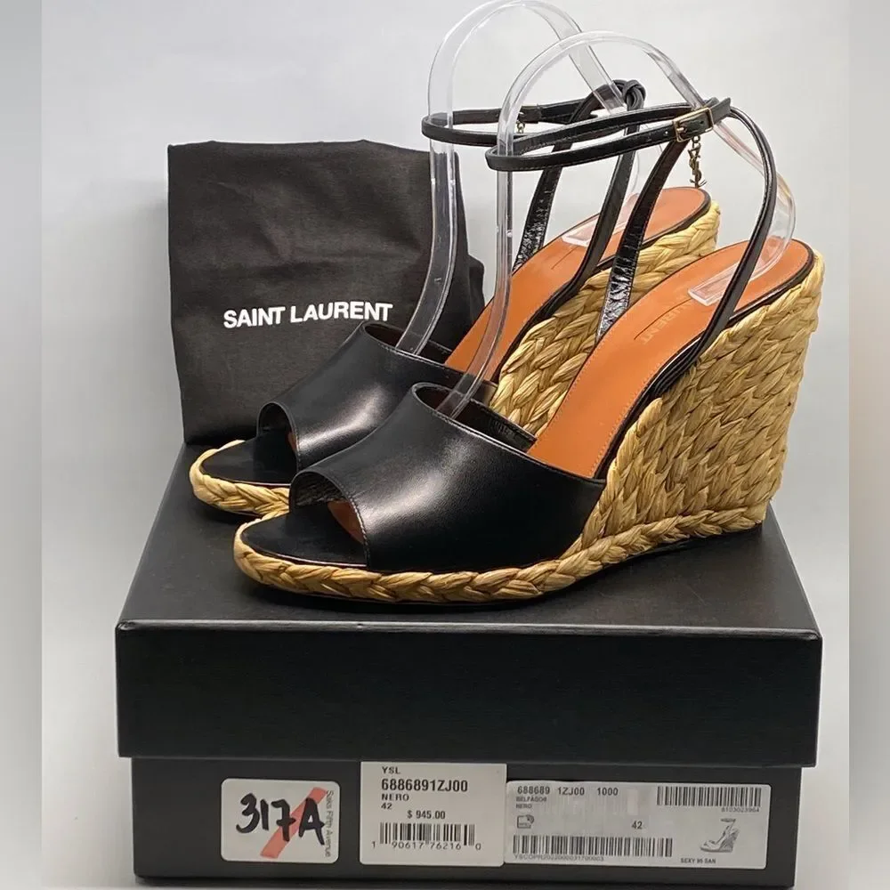 Saint Laurent Paloma 95 leather espadrille wedge sandals size 42 - Picture 14 of 16